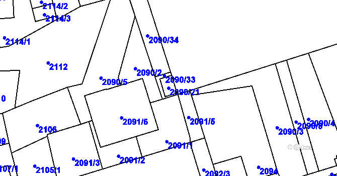 Parcela st. 2090/21 v KÚ Hrabová, Katastrální mapa