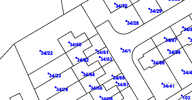 Parcela st. 34/61 v KÚ Hrabová, Katastrální mapa