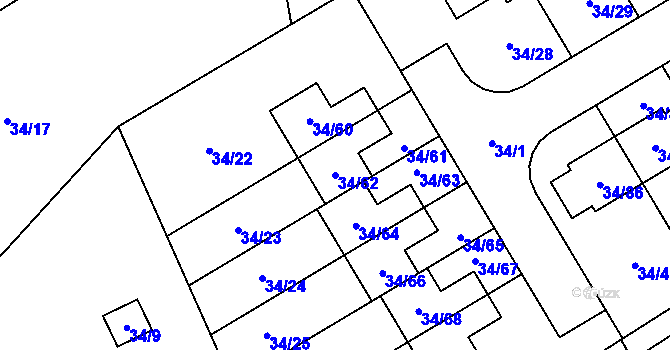 Parcela st. 34/62 v KÚ Hrabová, Katastrální mapa