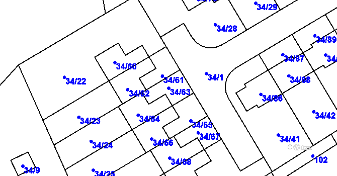 Parcela st. 34/63 v KÚ Hrabová, Katastrální mapa