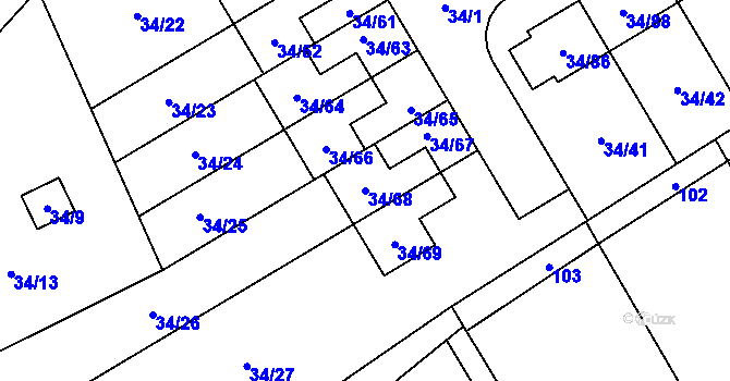 Parcela st. 34/68 v KÚ Hrabová, Katastrální mapa