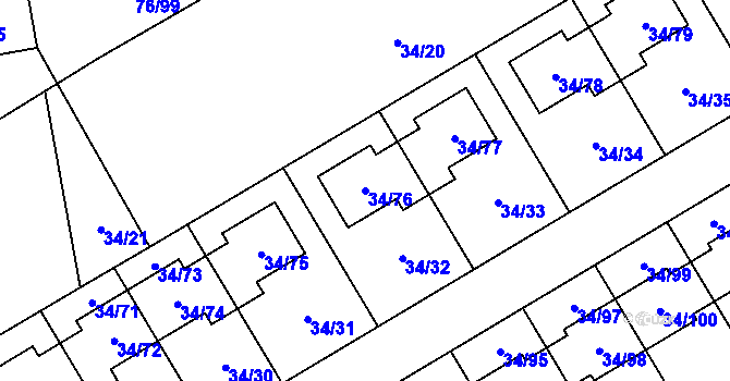 Parcela st. 34/76 v KÚ Hrabová, Katastrální mapa