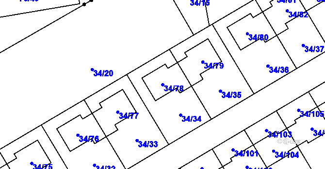 Parcela st. 34/78 v KÚ Hrabová, Katastrální mapa
