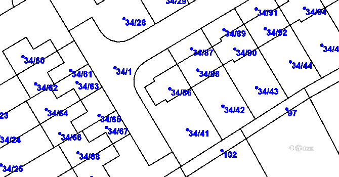 Parcela st. 34/86 v KÚ Hrabová, Katastrální mapa