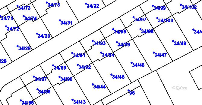 Parcela st. 34/94 v KÚ Hrabová, Katastrální mapa