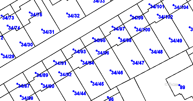 Parcela st. 34/96 v KÚ Hrabová, Katastrální mapa