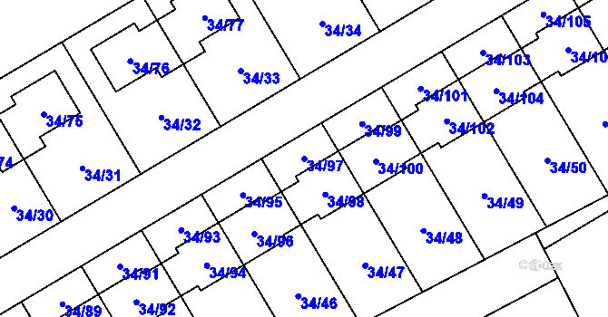 Parcela st. 34/97 v KÚ Hrabová, Katastrální mapa