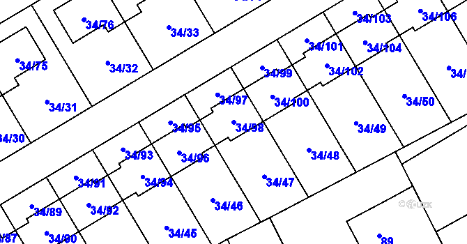 Parcela st. 34/98 v KÚ Hrabová, Katastrální mapa