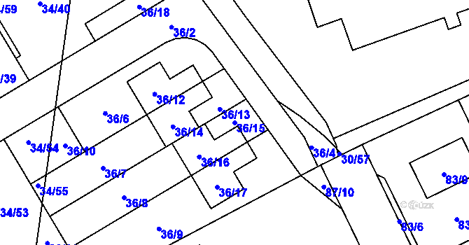 Parcela st. 36/15 v KÚ Hrabová, Katastrální mapa