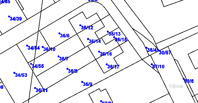 Parcela st. 36/16 v KÚ Hrabová, Katastrální mapa