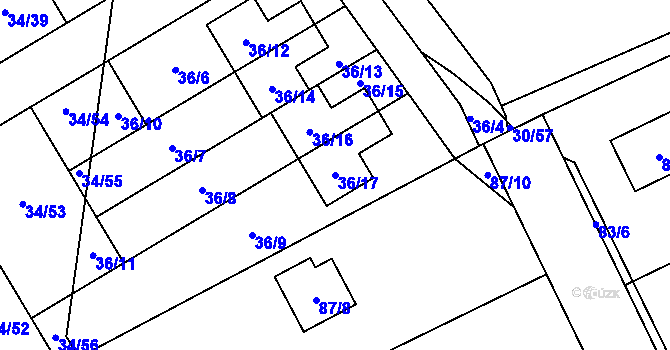 Parcela st. 36/17 v KÚ Hrabová, Katastrální mapa