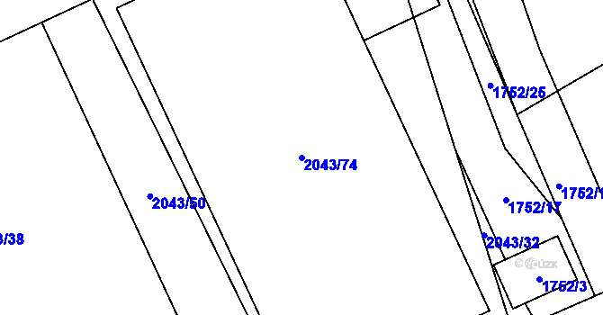 Parcela st. 2043/74 v KÚ Hrabová, Katastrální mapa