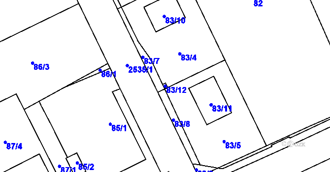 Parcela st. 83/12 v KÚ Hrabová, Katastrální mapa