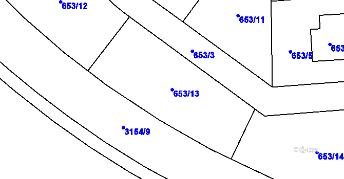 Parcela st. 653/13 v KÚ Hrabová, Katastrální mapa