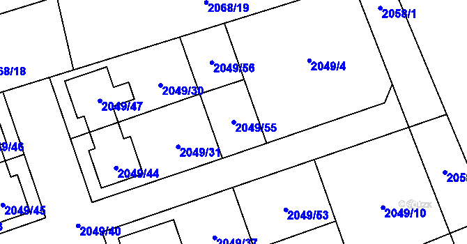 Parcela st. 2049/55 v KÚ Hrabová, Katastrální mapa