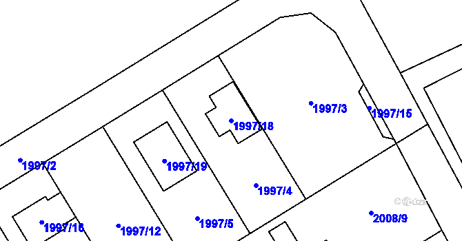 Parcela st. 1997/18 v KÚ Hrabová, Katastrální mapa