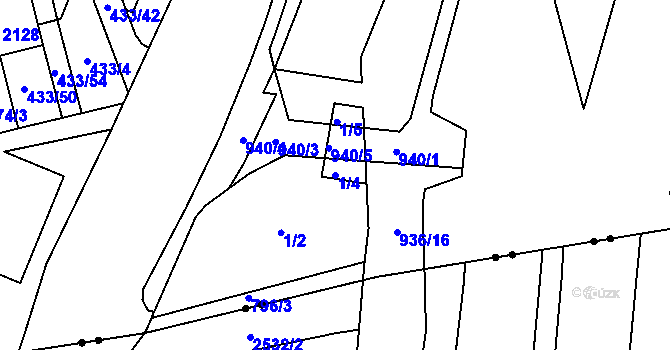 Parcela st. 1/4 v KÚ Hrabůvka, Katastrální mapa