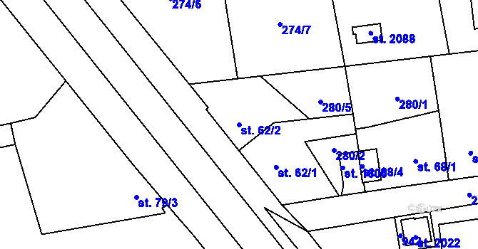 Parcela st. 62/2 v KÚ Hrabůvka, Katastrální mapa