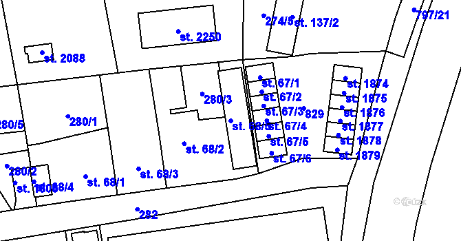 Parcela st. 68/5 v KÚ Hrabůvka, Katastrální mapa