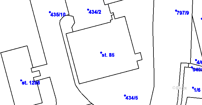 Parcela st. 85 v KÚ Hrabůvka, Katastrální mapa