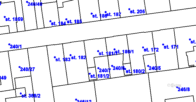 Parcela st. 181/1 v KÚ Hrabůvka, Katastrální mapa