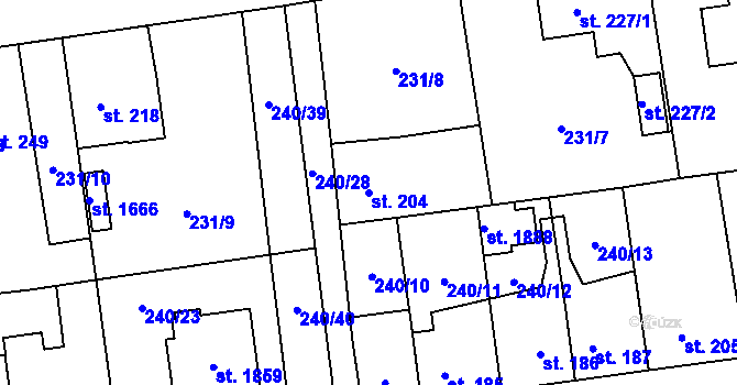 Parcela st. 204 v KÚ Hrabůvka, Katastrální mapa