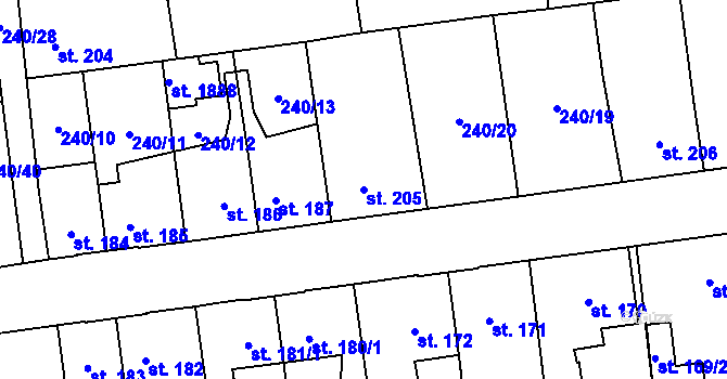 Parcela st. 205 v KÚ Hrabůvka, Katastrální mapa
