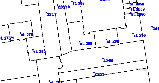 Parcela st. 288 v KÚ Hrabůvka, Katastrální mapa