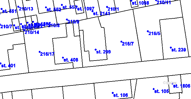Parcela st. 299 v KÚ Hrabůvka, Katastrální mapa
