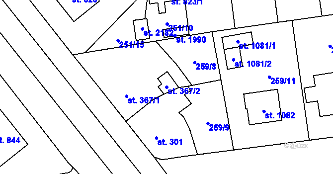 Parcela st. 367/2 v KÚ Hrabůvka, Katastrální mapa