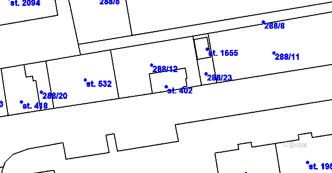 Parcela st. 402 v KÚ Hrabůvka, Katastrální mapa