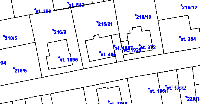 Parcela st. 405 v KÚ Hrabůvka, Katastrální mapa