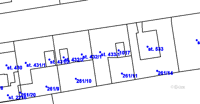 Parcela st. 433/1 v KÚ Hrabůvka, Katastrální mapa
