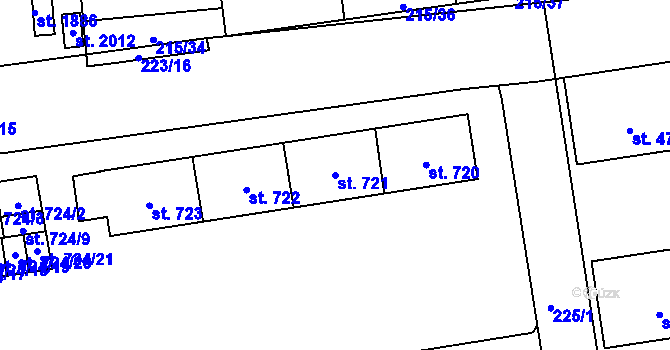 Parcela st. 721 v KÚ Hrabůvka, Katastrální mapa