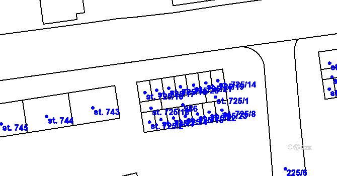 Parcela st. 725/13 v KÚ Hrabůvka, Katastrální mapa