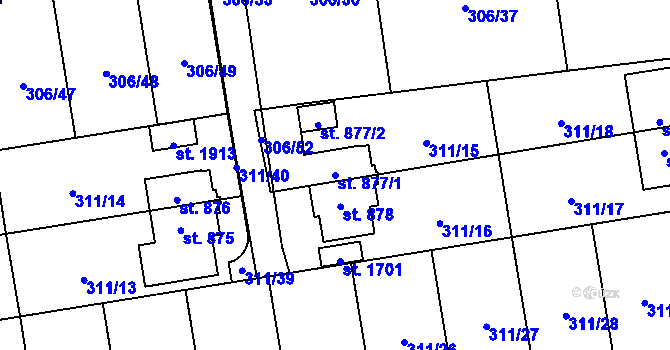 Parcela st. 877/1 v KÚ Hrabůvka, Katastrální mapa