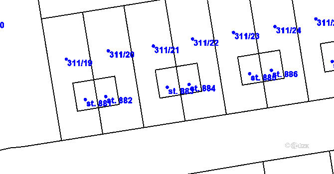 Parcela st. 883 v KÚ Hrabůvka, Katastrální mapa