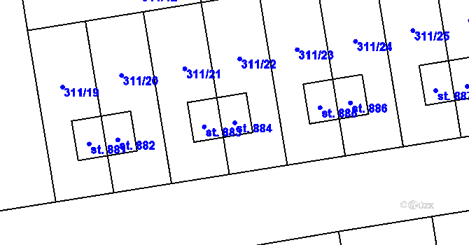 Parcela st. 884 v KÚ Hrabůvka, Katastrální mapa