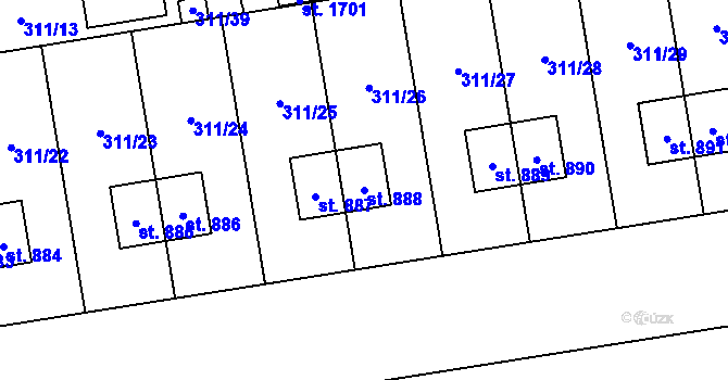 Parcela st. 888 v KÚ Hrabůvka, Katastrální mapa