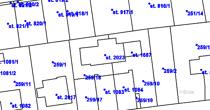 Parcela st. 2023 v KÚ Hrabůvka, Katastrální mapa