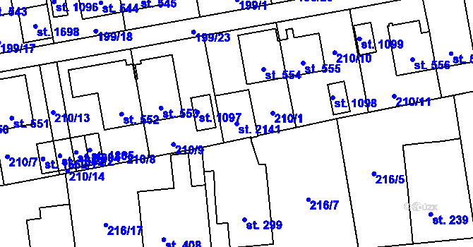 Parcela st. 2141 v KÚ Hrabůvka, Katastrální mapa