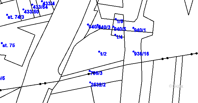 Parcela st. 1/2 v KÚ Hrabůvka, Katastrální mapa