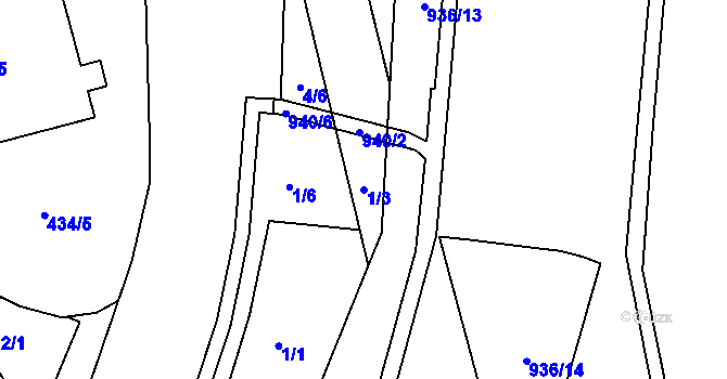Parcela st. 1/3 v KÚ Hrabůvka, Katastrální mapa