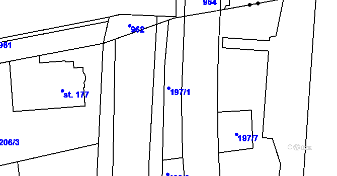 Parcela st. 197/1 v KÚ Hrabůvka, Katastrální mapa
