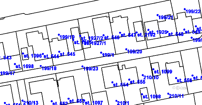 Parcela st. 199/1 v KÚ Hrabůvka, Katastrální mapa