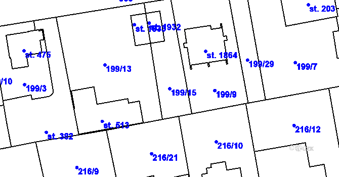 Parcela st. 199/15 v KÚ Hrabůvka, Katastrální mapa