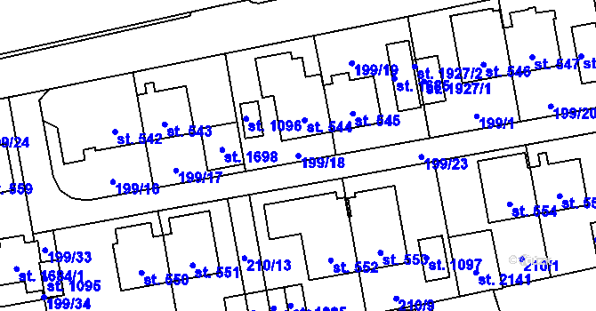 Parcela st. 199/18 v KÚ Hrabůvka, Katastrální mapa