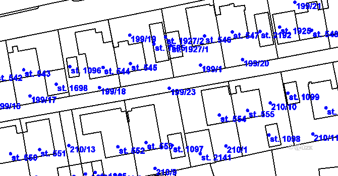 Parcela st. 199/23 v KÚ Hrabůvka, Katastrální mapa