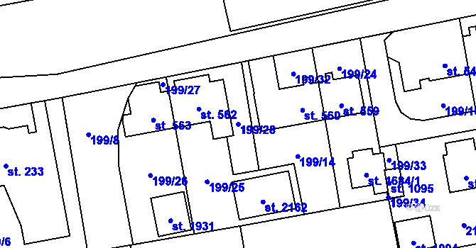 Parcela st. 199/28 v KÚ Hrabůvka, Katastrální mapa