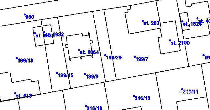Parcela st. 199/29 v KÚ Hrabůvka, Katastrální mapa